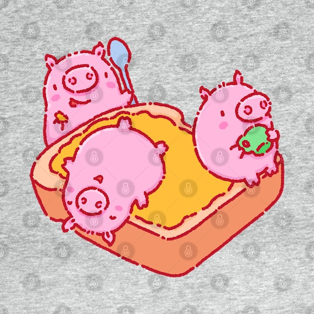 Three little pigs on a giant toast by Tinyarts